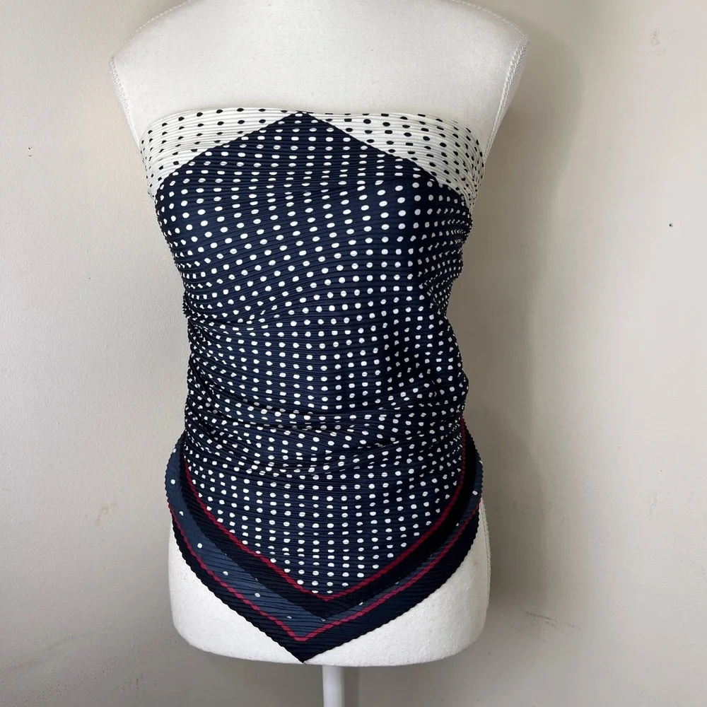 Banana‎ Republic Polka Dot Pleated Scarf Square Navy White Red Coastal Chic NWT